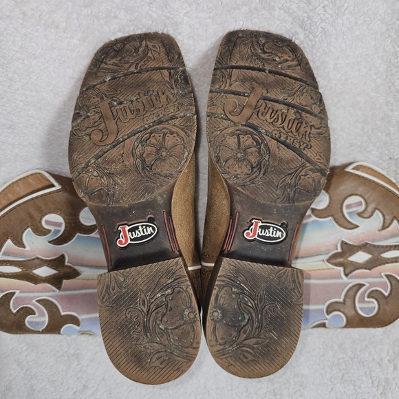 Justin LATTIE WHEAT Womens 6.5B Western Cowboy Boots L2967 Leather Square Toe - Picture 14 of 16